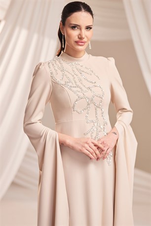 Vera Tesettür Abiye Bej