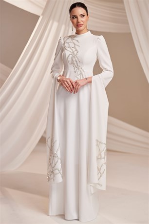 Vera Tesettür Abiye Beyaz