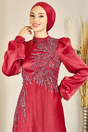 Yağmur Tesettür Abiye Bordo