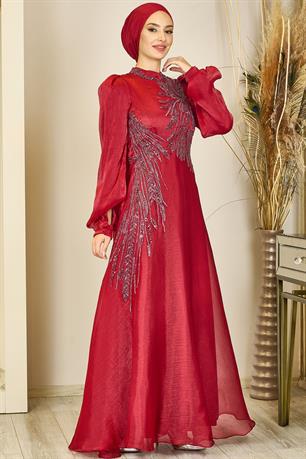 Yağmur Tesettür Abiye Bordo