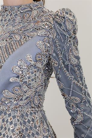 Yaprak Tesettür Abiye Gri