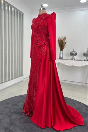 Yaprak Tesettür Abiye Kırmızı