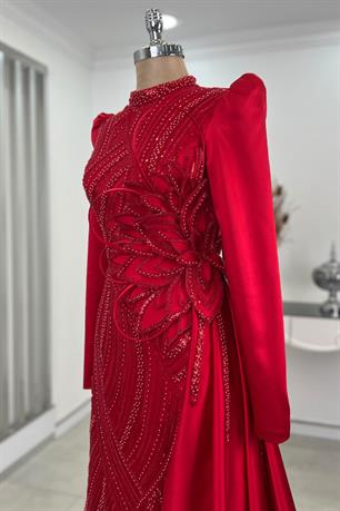 Yaprak Tesettür Abiye Kırmızı