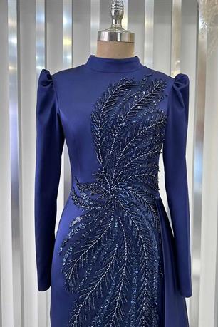 Yaprak Tesettür Abiye Lacivert