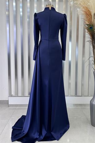 Yaprak Tesettür Abiye Lacivert