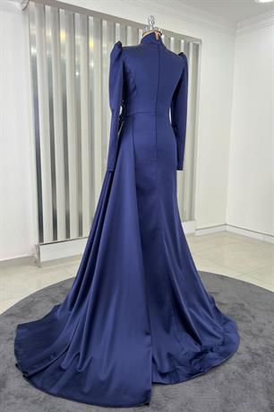 Yaprak Tesettür Abiye Lacivert