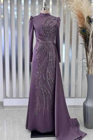 Yaprak Tesettür Abiye Lila