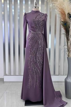 Yaprak Tesettür Abiye Lila