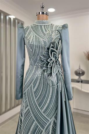 Yaprak Tesettür Abiye Mint