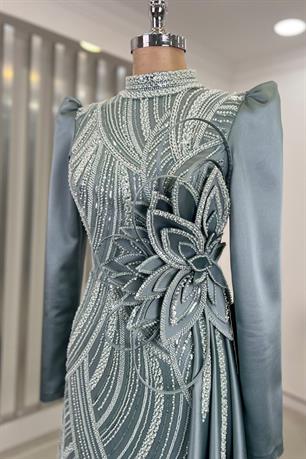 Yaprak Tesettür Abiye Mint