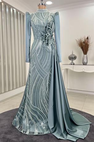 Yaprak Tesettür Abiye Mint