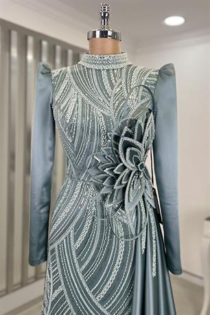 Yaprak Tesettür Abiye Mint