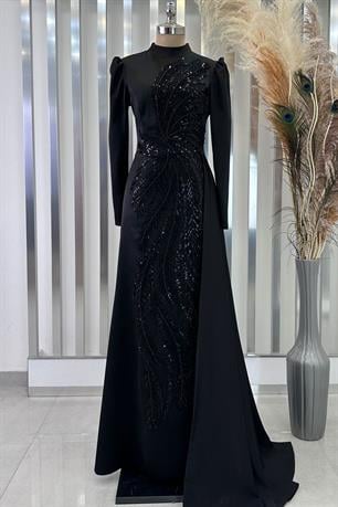 Yaprak Tesettür Abiye Siyah