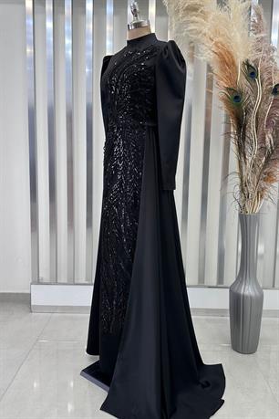 Yaprak Tesettür Abiye Siyah