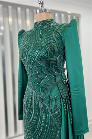 Yaprak Tesettür Abiye Zümrüt