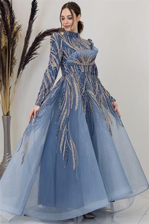 Yaren Tesettür Abiye İndigo