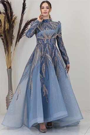 Yaren Tesettür Abiye İndigo