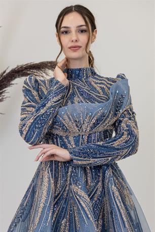 Yaren Tesettür Abiye İndigo