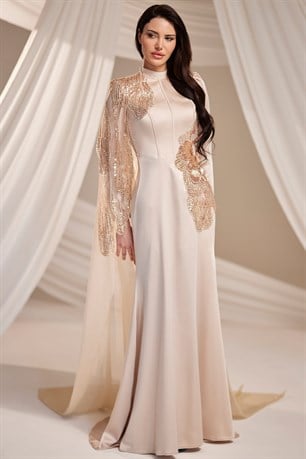 Zafira Tesettür Abiye Bej