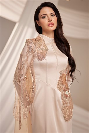 Zafira Tesettür Abiye Bej