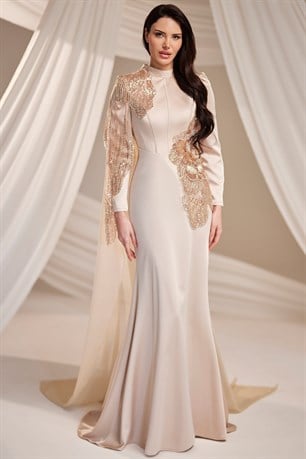 Zafira Tesettür Abiye Bej