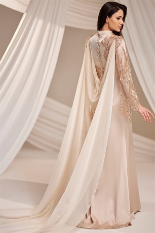 Zafira Tesettür Abiye Bej