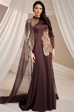 Zafira Tesettür Abiye Kahverengi