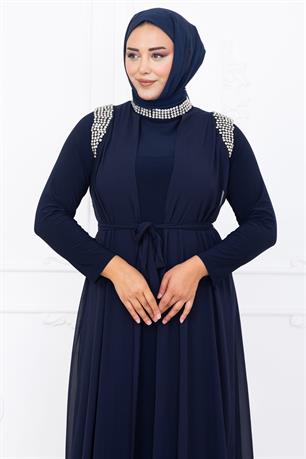 Zambak Tesettür Abiye Lacivert