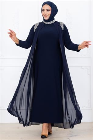 Zambak Tesettür Abiye Lacivert