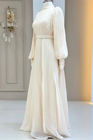 Zen Tesettür Abiye Krem