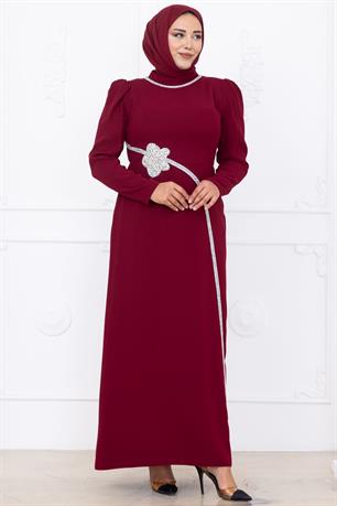 Zühre Tesettür Abiye Bordo