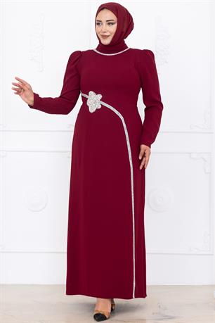 Zühre Tesettür Abiye Bordo