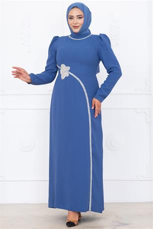 Zühre Tesettür Abiye İndigo