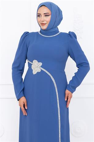 Zühre Tesettür Abiye İndigo