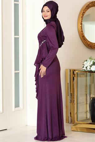 Zühre Tesettür Abiye Mor