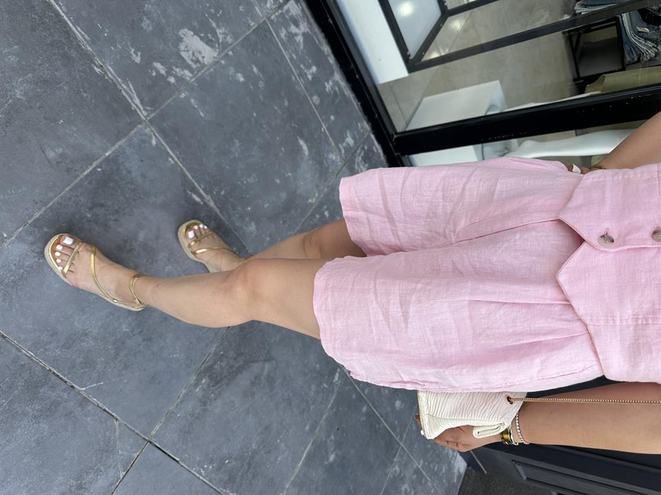 Pink 100% Raw Linen Shorts
