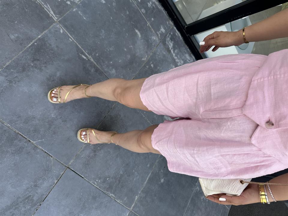 Pink 100% Raw Linen Shorts