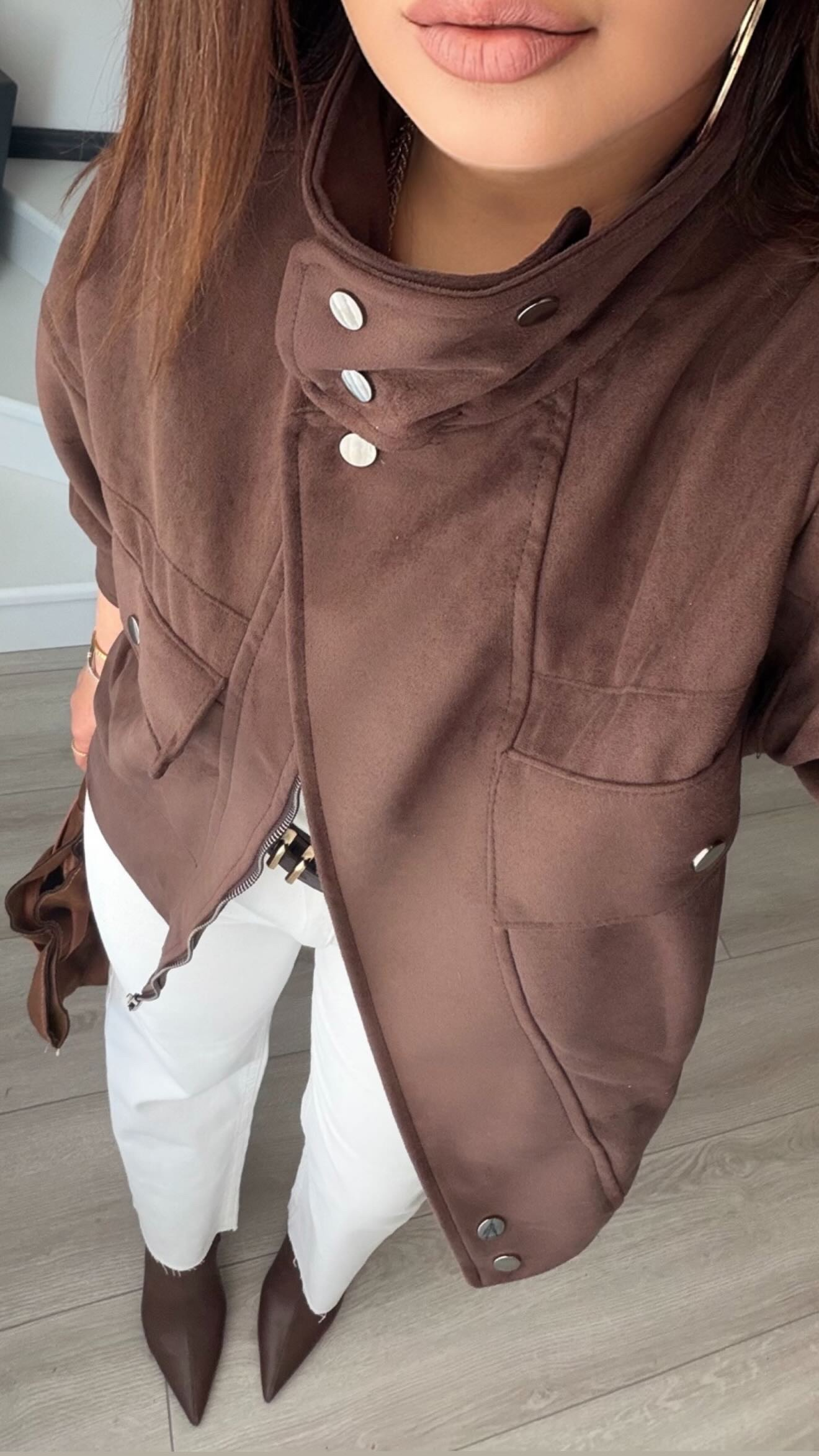 Acı Kahve Astarsız Süet Bomber Ceket
