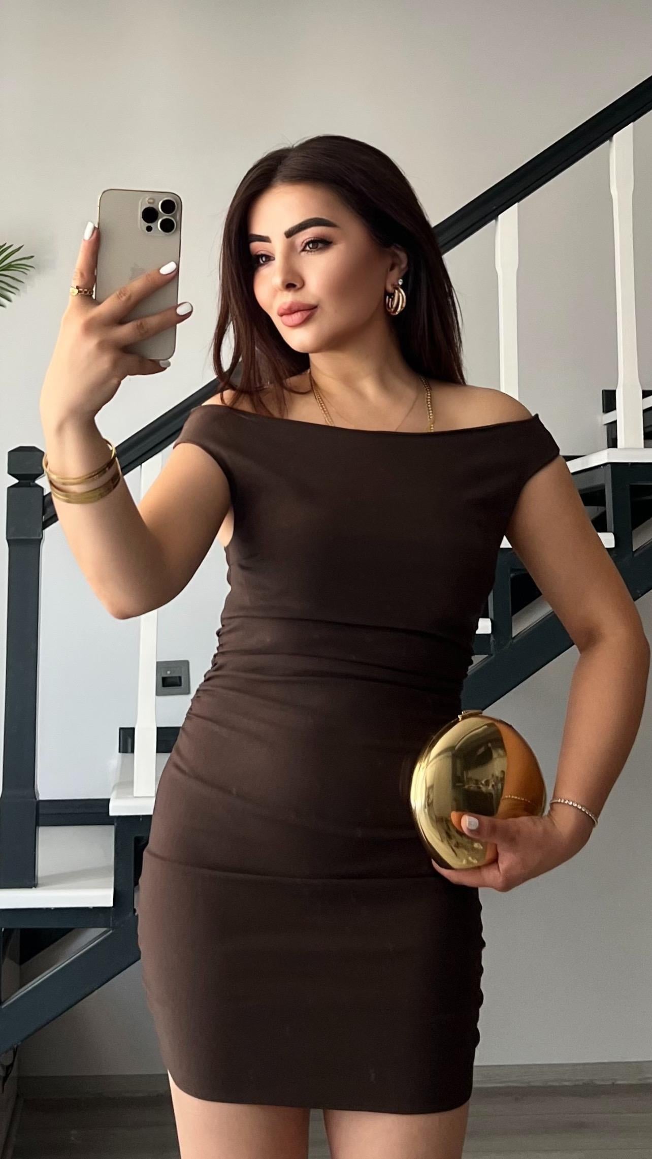 Dark Brown Ruched Mini Dress