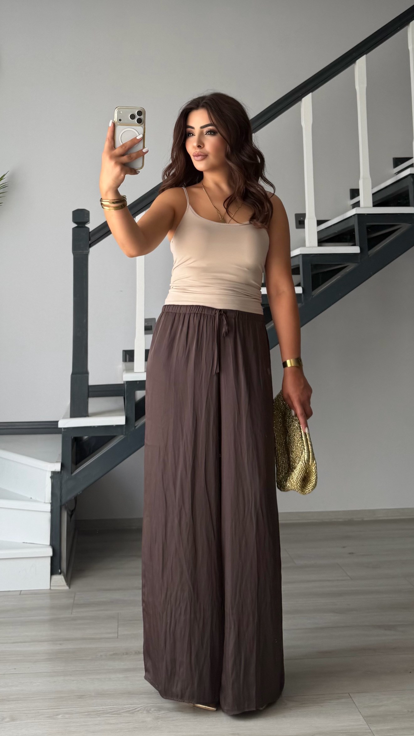 Bitter Brown Draped Satin Pants