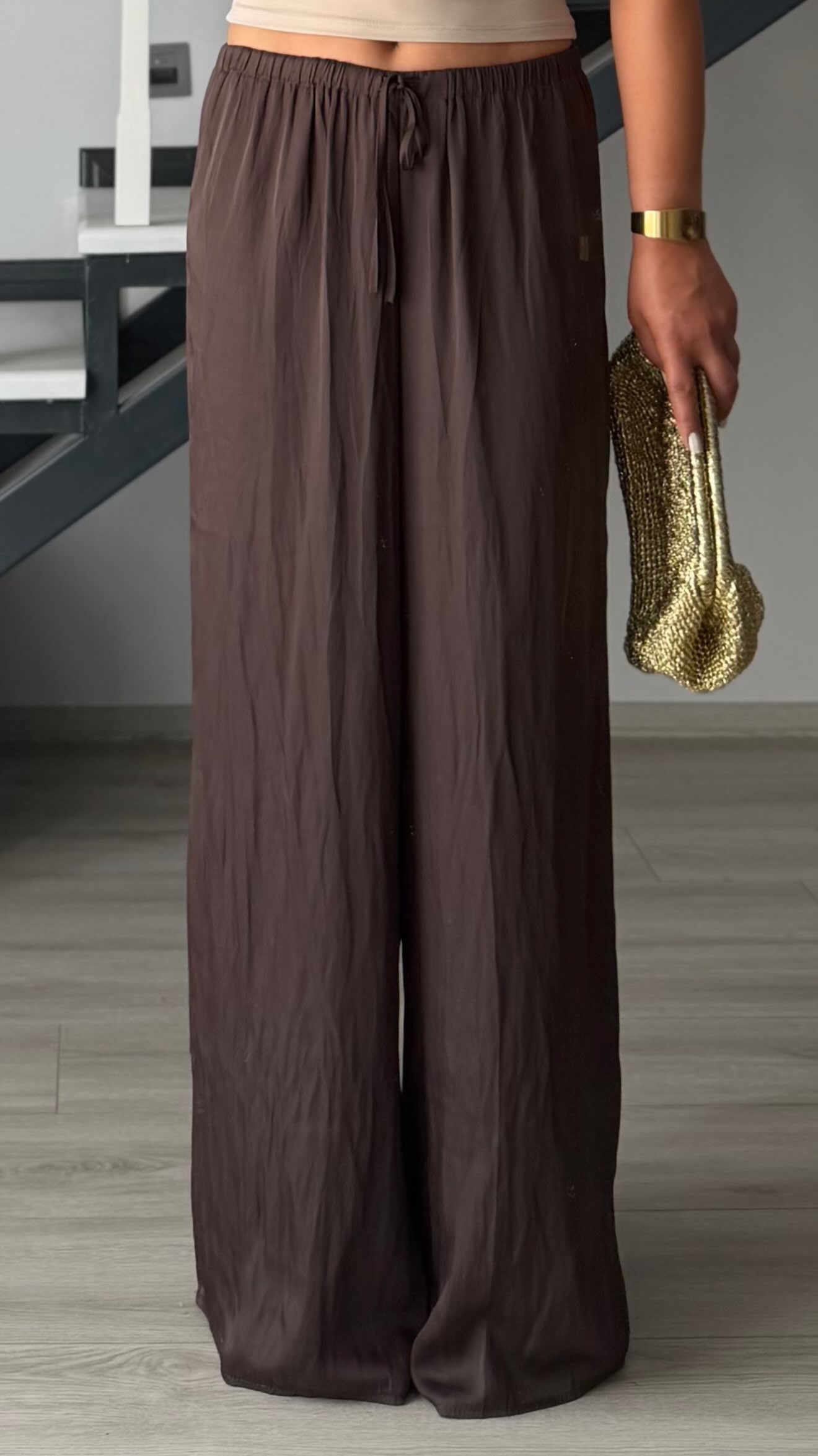Bitter Brown Draped Satin Pants