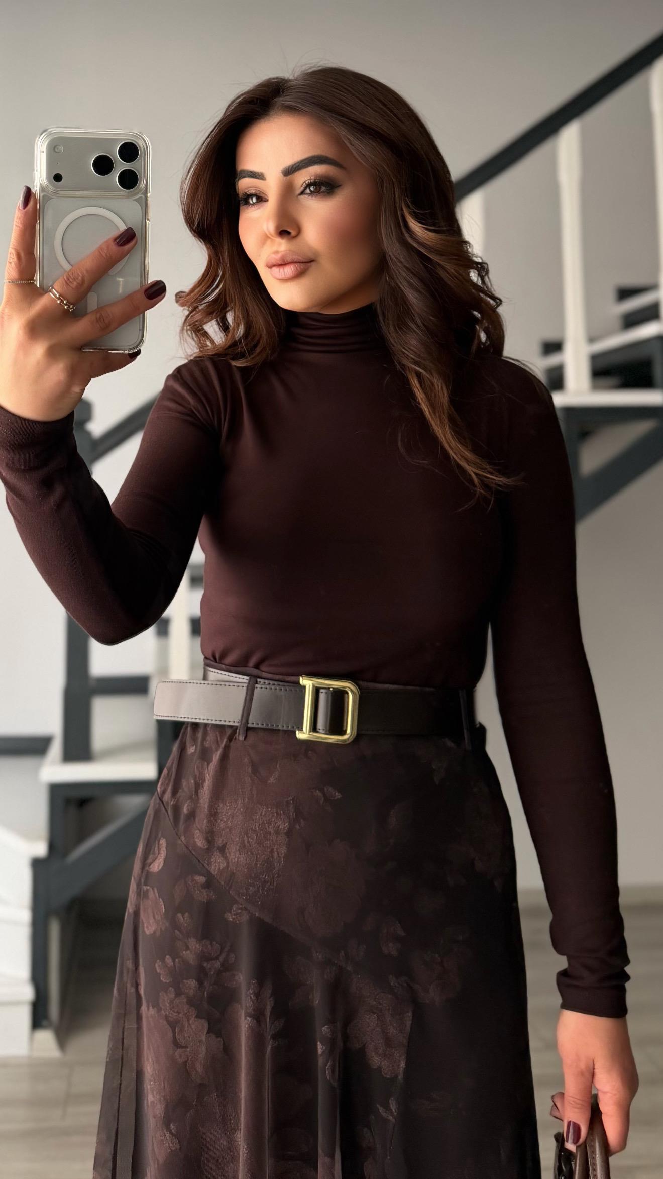 Acı Kahve Duble Modal Balıkçı Yaka Bluz