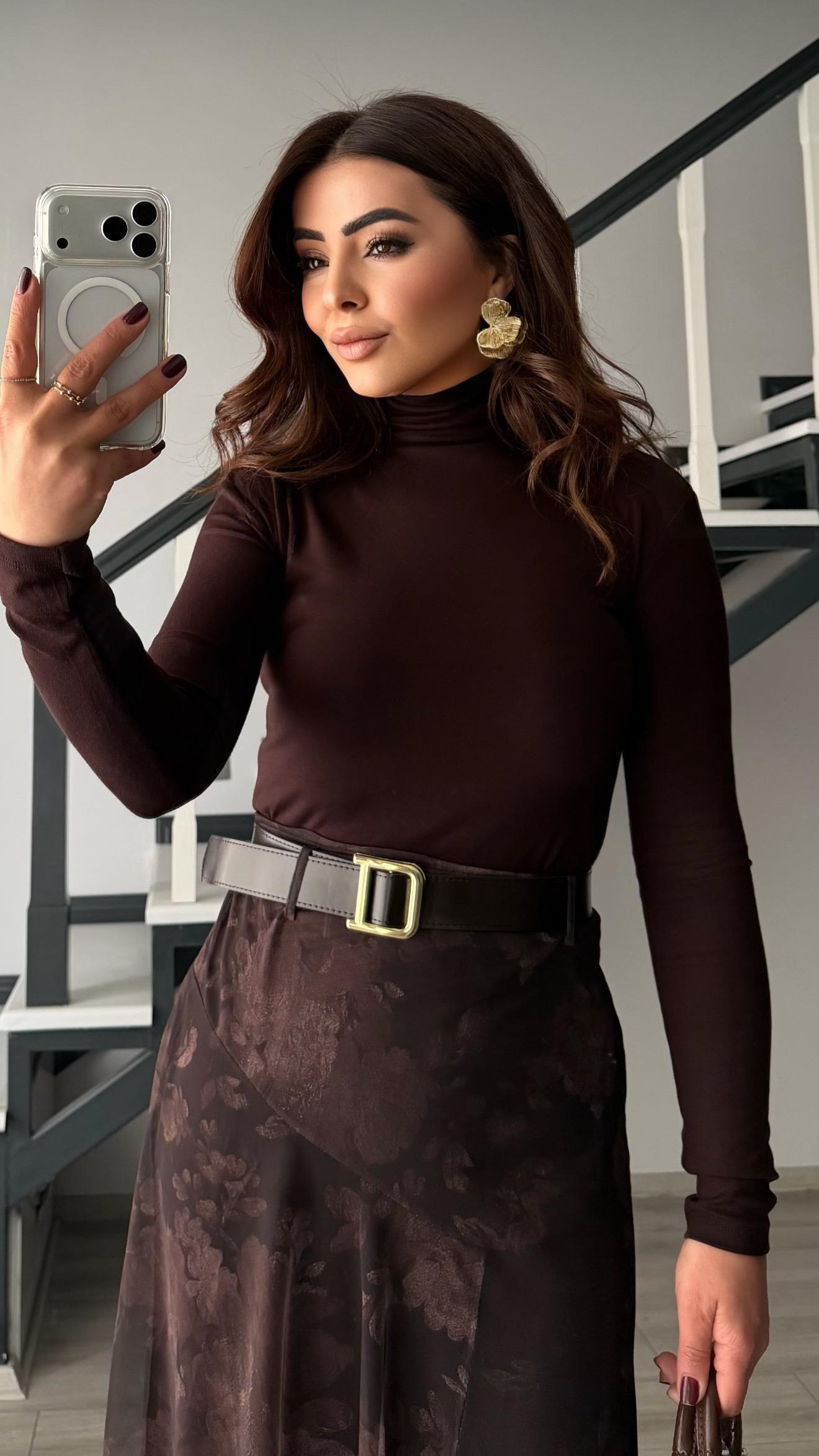 Acı Kahve Duble Modal Balıkçı Yaka Bluz