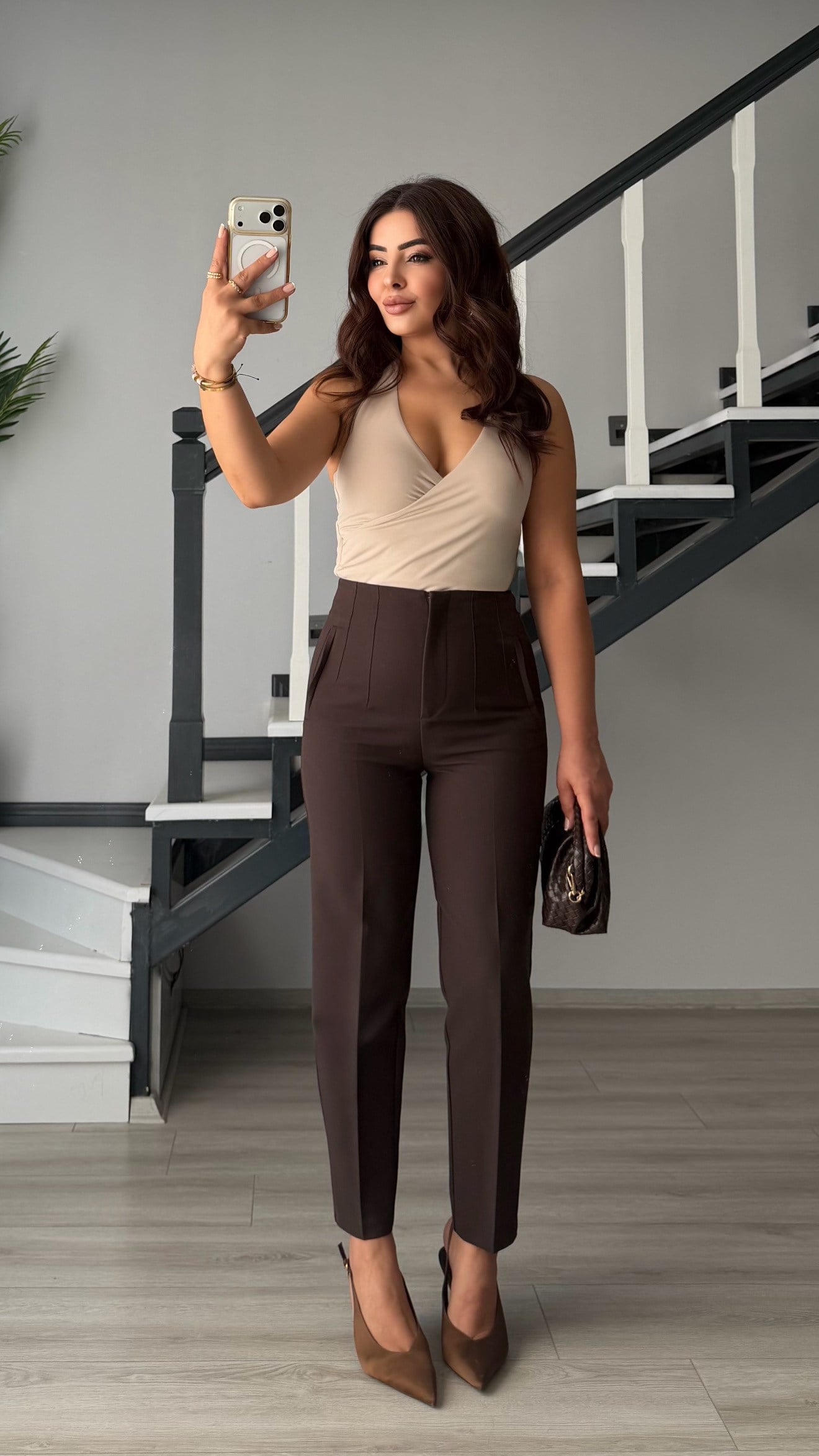 Dark Brown Welt Pocket Fabric Trousers