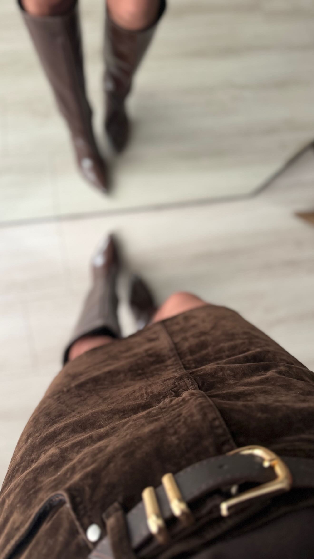 Dark Brown Flock Coated Lycra Mini Skirt