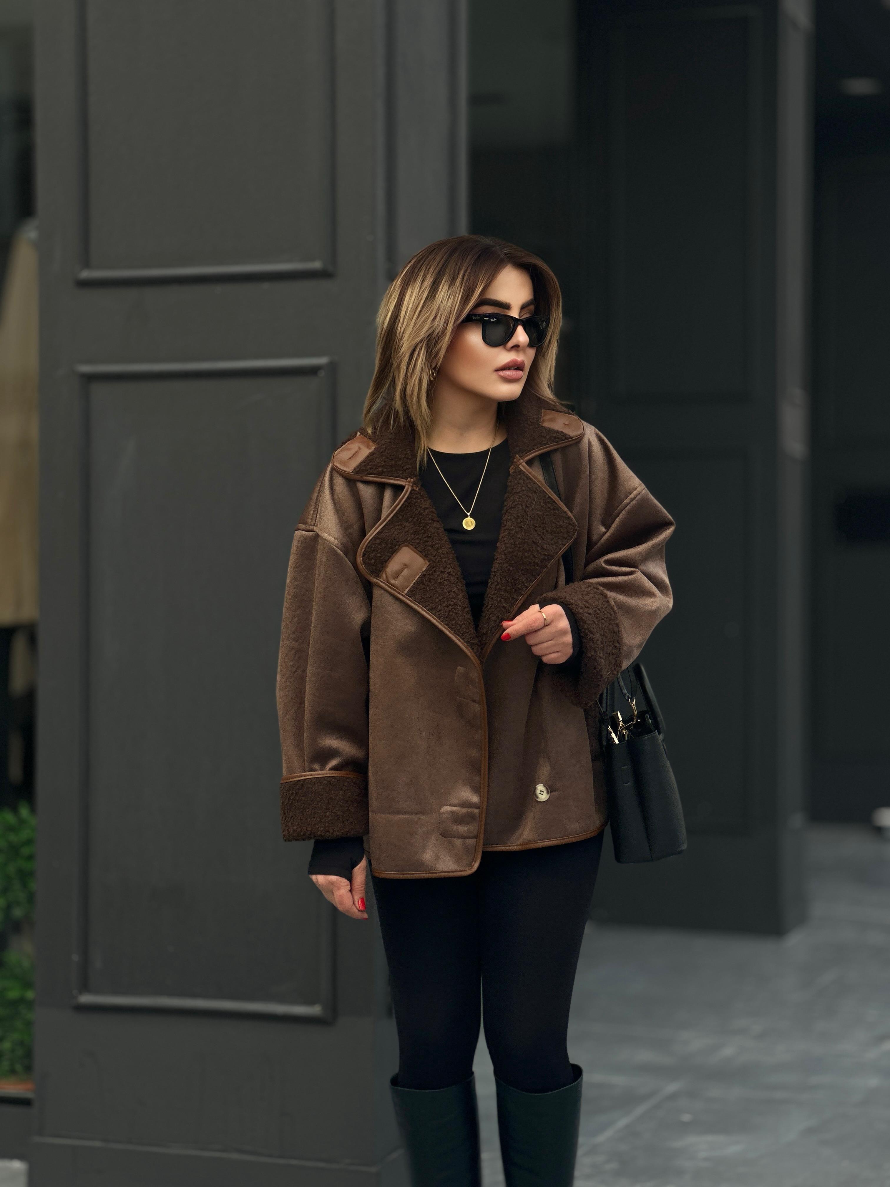 Acı Kahve İçi Kürklü Oversize Ceket 