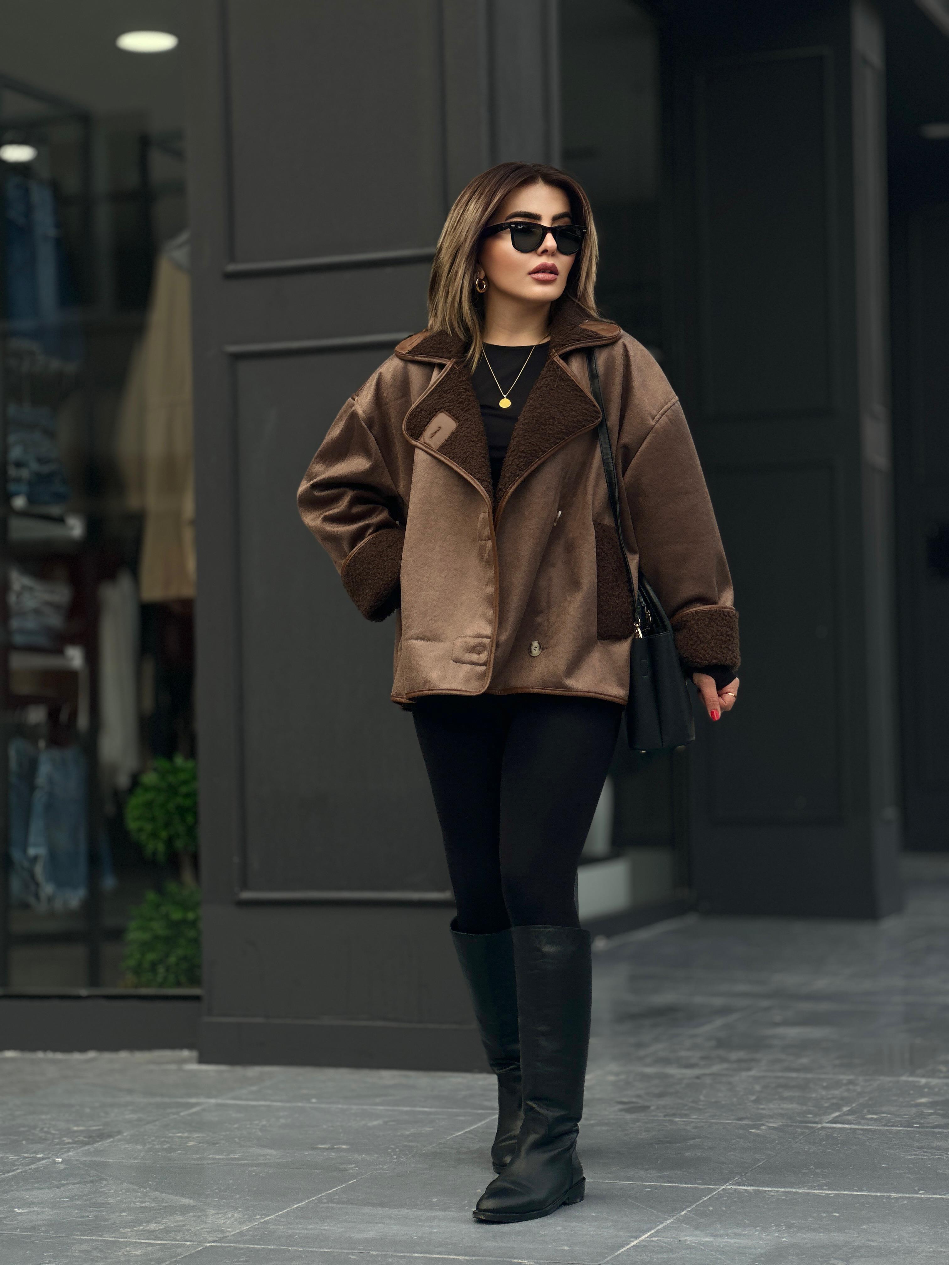 Acı Kahve İçi Kürklü Oversize Ceket 