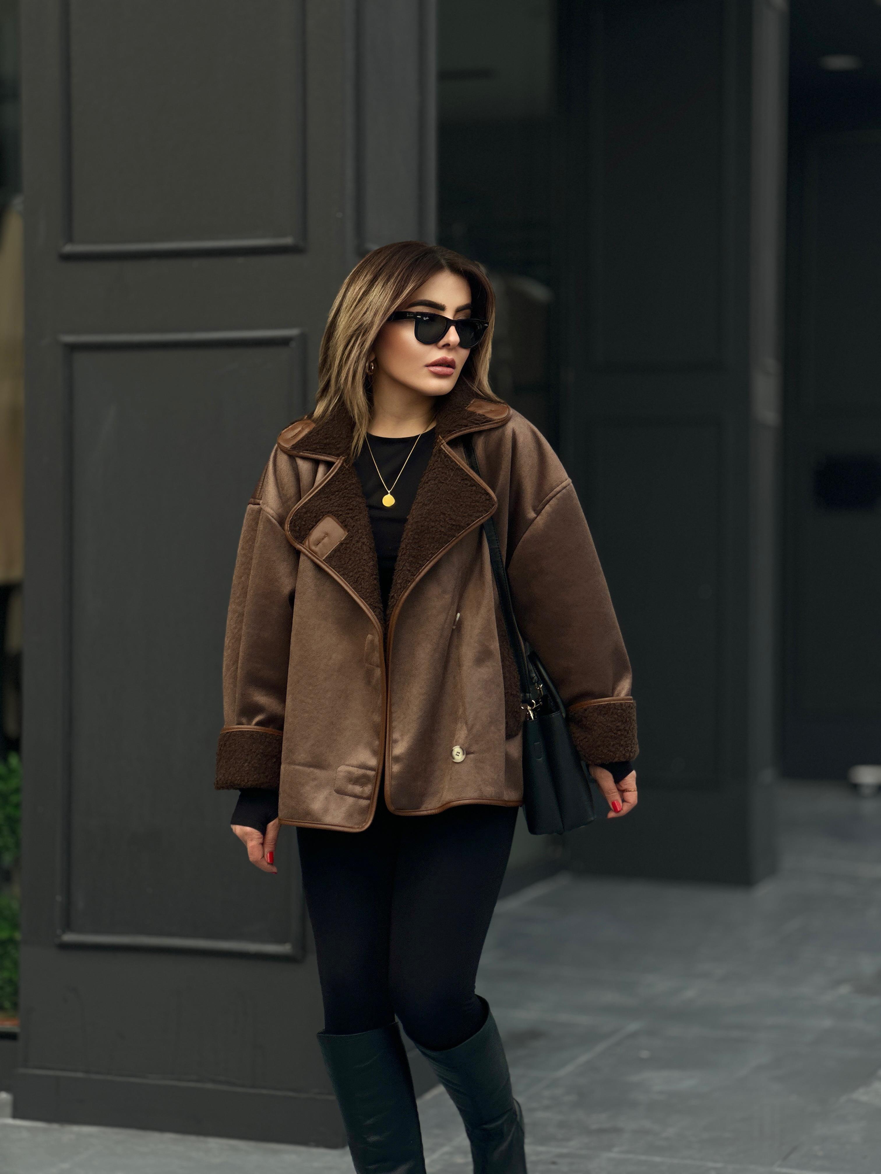Acı Kahve İçi Kürklü Oversize Ceket 