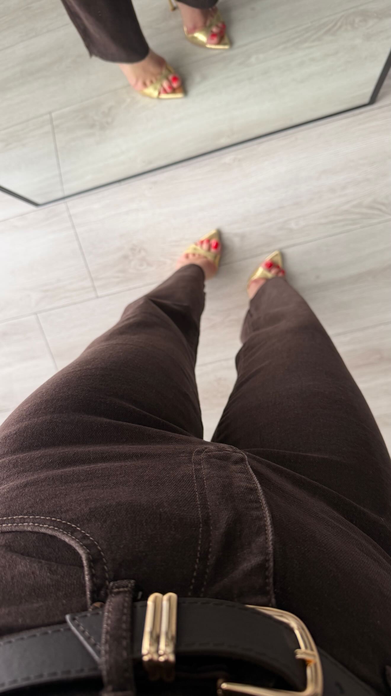 Dark Brown Straight Leg Lycra Jeans with Belt