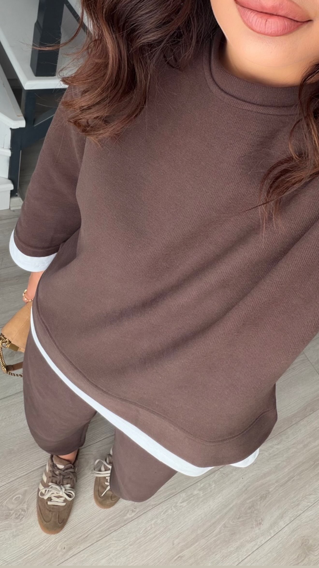 Dark Brown Contrast T-Shirt Detailed Knit Set